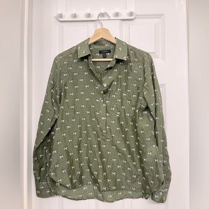 J. Crew Olive Green Fox Terrier Print Popover Silk Shirts, Size 6 #G8368